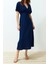 Moda Regular Casual Günlük Crinkle Dokuma V Yaka Kısa Kol A-Line Maxi Boy Elbise 3