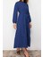 Moda Rahat Casual Günlük Terrycotton Dokuma Dik Yaka Uzun Kol Basic Maxi Boy Tesettür Elbise 3