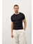 Erkek Garnili Slim-Fit Kalıp Yazlık Triko T-Shirt Koyu Lacivert - 5021DNGR 2