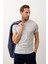 Erkek Kare Desenli Slim-Fit Yazlık Triko T-Shirt Gri - 5020DNGR 1