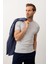 Erkek Kare Desenli Slim-Fit Yazlık Triko T-Shirt Gri - 5020DNGR 4