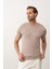 Erkek Çizgili Bisiklet Yaka Slim-Fit Kalıp Ince Triko Tişört Vizon - 5013DNGR 2