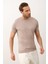 Erkek Çizgili Bisiklet Yaka Slim-Fit Kalıp Ince Triko Tişört Vizon - 5013DNGR 4