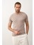 Erkek Çizgili Bisiklet Yaka Slim-Fit Kalıp Ince Triko Tişört Vizon - 5013DNGR 5