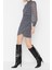 Moda Fit Gündüz Gece Şifon Dokuma Dik Yaka Uzun Kol A-Line Mini Boy Elbise 2