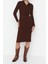 Moda Slim Casual Günlük Fitilli Triko Polo Yaka Uzun Kol Bodycone Midi Boy Elbise 3