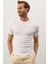 Erkek Desenli Bisiklet Yaka Slim-Fit Kalıp Ince Triko T-Shirt Beyaz - 5015DNGR 2