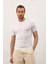 Erkek Desenli Bisiklet Yaka Slim-Fit Kalıp Ince Triko T-Shirt Beyaz - 5015DNGR 5