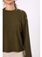 Molly Omuzu Düğmeli Kadın Triko Kazak - Koyu Yeşil Melanj 4