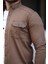 Erkek Kahverengi Slim Fit Dar Kesim Kot Gömlek 3