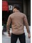 Erkek Kahverengi Slim Fit Dar Kesim Kot Gömlek 4