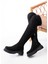 812-2194 Siyah Süet Fermuarlı Diz Üstü Bağcıklı Çorap Günlük Kadın Çizme 3
