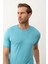 Erkek Çizgili Bisiklet Yaka Slim-Fit Kalıp Ince Triko Tişört Aqua - 5013DNGR 1