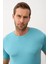 Erkek Çizgili Bisiklet Yaka Slim-Fit Kalıp Ince Triko Tişört Aqua - 5013DNGR 2