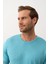 Erkek Çizgili Bisiklet Yaka Slim-Fit Kalıp Ince Triko Tişört Aqua - 5013DNGR 4