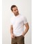 Erkek Çizgili Bisiklet Yaka Slim-Fit Kalıp Ince Triko Tişört Beyaz - 5013DNGR 3