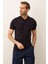 Erkek Çizgi Desenli Slim-Fit Kalıp Polo Yaka Yazlık Triko T-Shirt Koyu Lacivert - 5003DNGR 1