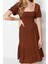 Moda Regular Casual Günlük Bürümcük Örme Kare Yaka Kısa Kol Eteği Fırfırlı Midi Boy Elbise 3