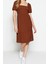 Moda Regular Casual Günlük Bürümcük Örme Kare Yaka Kısa Kol Eteği Fırfırlı Midi Boy Elbise 4