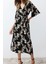 Moda Regular Casual Günlük Shally Dokuma Kruvaze Truvakar Kol Kol A-Line Midi Boy Elbise 4
