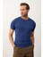 Erkek Kare Desenli Slim-Fit Yazlık Triko T-Shirt Indigo - 5020DNGR 1