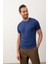 Erkek Kare Desenli Slim-Fit Yazlık Triko T-Shirt Indigo - 5020DNGR 2
