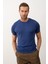 Erkek Kare Desenli Slim-Fit Yazlık Triko T-Shirt Indigo - 5020DNGR 3