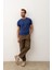 Erkek Kare Desenli Slim-Fit Yazlık Triko T-Shirt Indigo - 5020DNGR 4