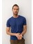Erkek Kare Desenli Slim-Fit Yazlık Triko T-Shirt Indigo - 5020DNGR 5
