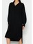 Moda Oversize Casual Günlük Selanik Triko V Yaka Uzun Kol Shift Maxi Boy Elbise 3