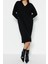 Moda Oversize Casual Günlük Selanik Triko V Yaka Uzun Kol Shift Maxi Boy Elbise 4