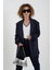 Lacivert Triko Detaylı Oversize Blazer Ceket 1