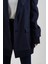 Lacivert Triko Detaylı Oversize Blazer Ceket 2