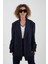 Lacivert Triko Detaylı Oversize Blazer Ceket 3