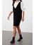 Moda Regular Casual Günlük Çift Plaka Triko V Yaka Askılı Kol Jile Mini Boy Elbise 3