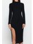 Slim Casual Günlük Poliviskon Kaşkorse Örme Dik Yaka Uzun Kol Bodycone Midi Boy Elbise 1