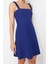 Moda Regular Casual Günlük Finike Dokuma Kare Yaka Askılı Kol A-Line Mini Boy Elbise 2