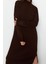 Oversize Casual Günlük Tek Plaka Triko Dik Yaka Uzun Kol Shift Midi Boy Elbise 4