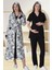 Mecit 6064 Siyah Desenli Sabahlıklı Gecelik Pijama Lohusa Set 1
