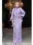 Drape Detaylı Lila Tesettür Abiye Elbise 47261LILA 1
