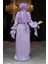 Drape Detaylı Lila Tesettür Abiye Elbise 47261LILA 3