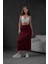 Bordo Örme Modal Beli Lastikli Yırtmaçlı Uzun Kadın Etek 28035 2