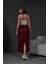 Bordo Örme Modal Beli Lastikli Yırtmaçlı Uzun Kadın Etek 28035 4