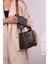Kadın Omuz Çantası 4 Bölmeli Ayarlanabilir Geniş Askılı 22X20 cm 2055 Galb Kahve Cüzdanlı 3
