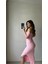 Kadın Açık Pembe Kısa Kollu Crop Bluz ve Yırtmaçlı Midi Etek Alt Üst Premium Triko Takım 1
