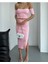Kadın Açık Pembe Kısa Kollu Crop Bluz ve Yırtmaçlı Midi Etek Alt Üst Premium Triko Takım 2
