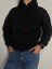 Erkek Kışlık, Pamuklu, Yumuşak, Düz ,kapüşonlu Siyah 3 Iplik Sweatshirt 1