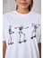 Kaykay Yapan Iskeletler Tasarım Baskılı Beyaz T-Shirt 4