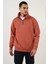 Oversize Yarım Farmuarlı Yakalı Basic Sweatshirt - Gül Kurusu 1