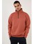 Oversize Yarım Farmuarlı Yakalı Basic Sweatshirt - Gül Kurusu 2